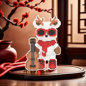 Music Guitar Bear 3D Puzzle Building Block Decoration, Bookshelf Home Office Cabinet Decor, Party Living Room TV Stand Display Gift