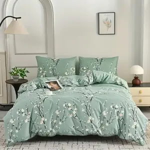 3-Piece Winter Camellia Bedding Set, 1 Fitted Sheet & 2 Pillowcases, Ultra-Light Fiber, Zipper Closure, All Seasons