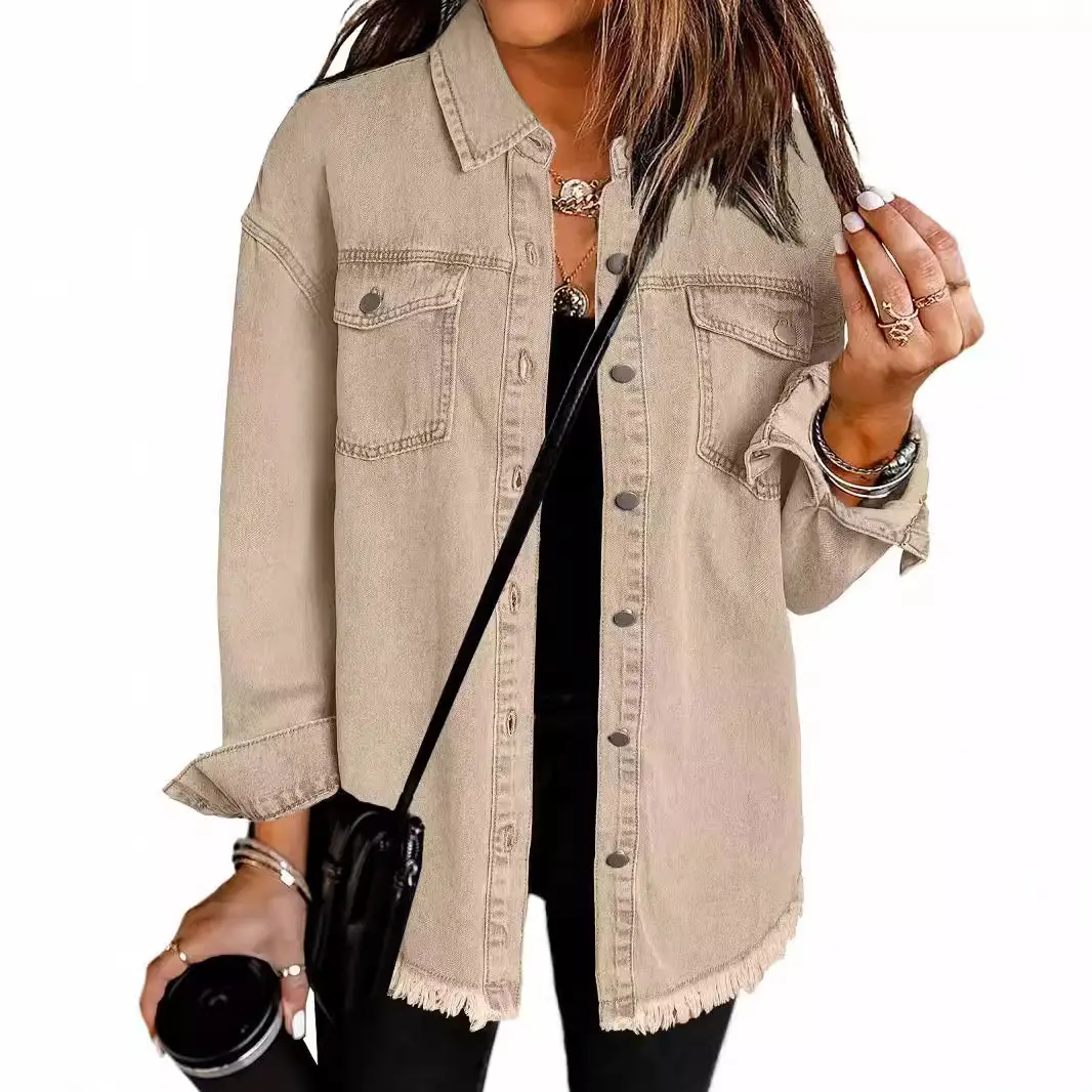 2025 Spring and Autumn Large Size Women's Retro Washed Denim Jacket Long Sleeve Classic Loose Denim Trucker Jacket Outerwear Women