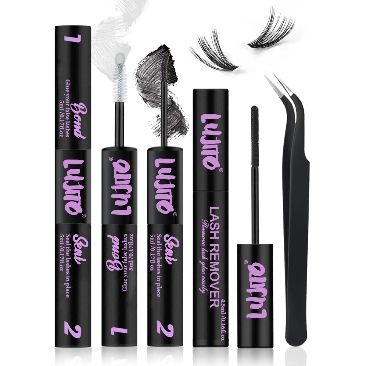 Lash Bond And Seal Kit, Diy Eyelashes Set, 10ml Individual Lashes Glue, Eyelash Adhesive, DIY Lash Extension And Lash Glue Remover 4.5ml Kit With Eyelash Brush And Lash Tweezers, Hypoallergenic Glue for DIY Extensions and Makeup Set, Eyelash Tools
