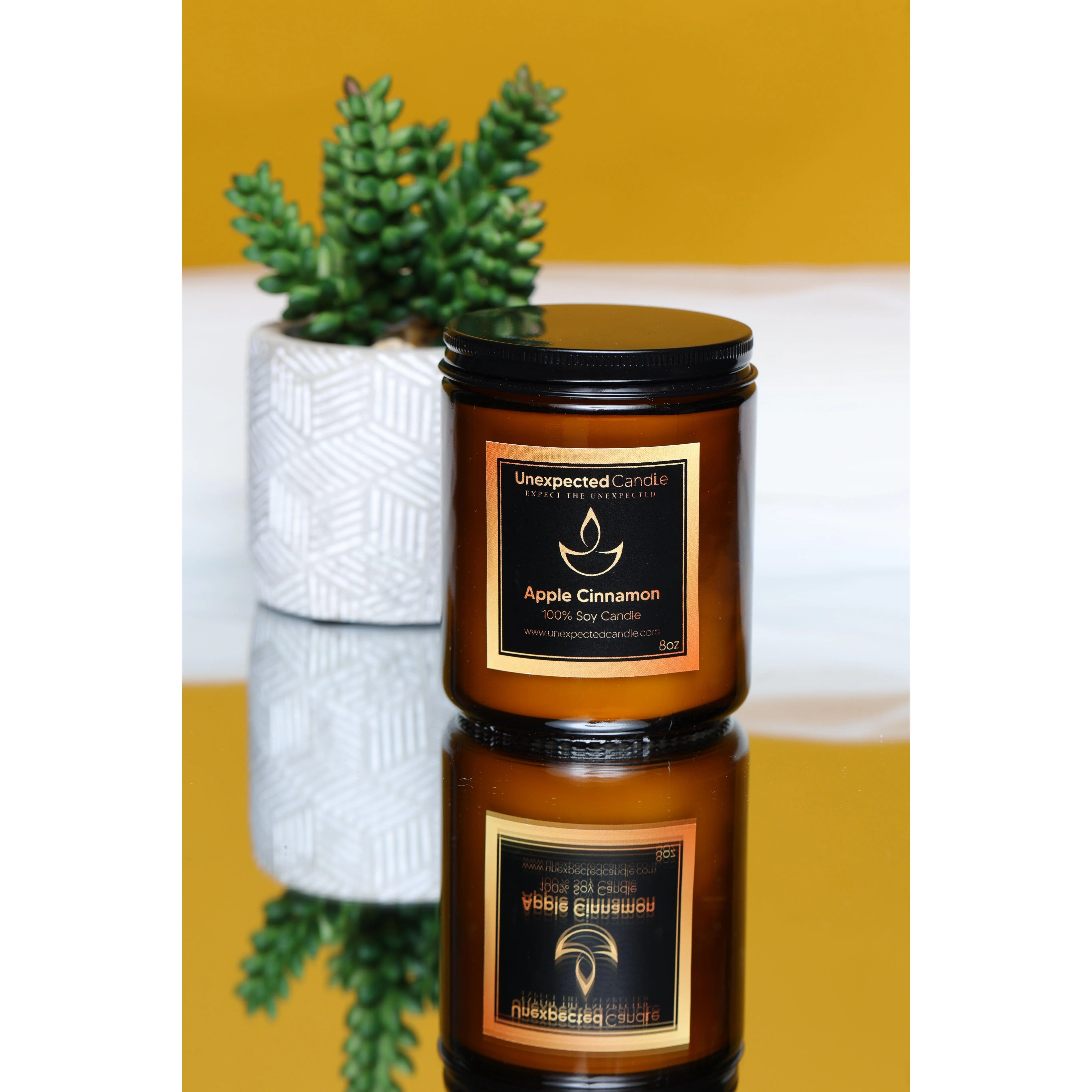 UnexpectedCandle Apple Cinnamon Candle - 100% Natural Fragrance in Decorative Jar with Green Plant