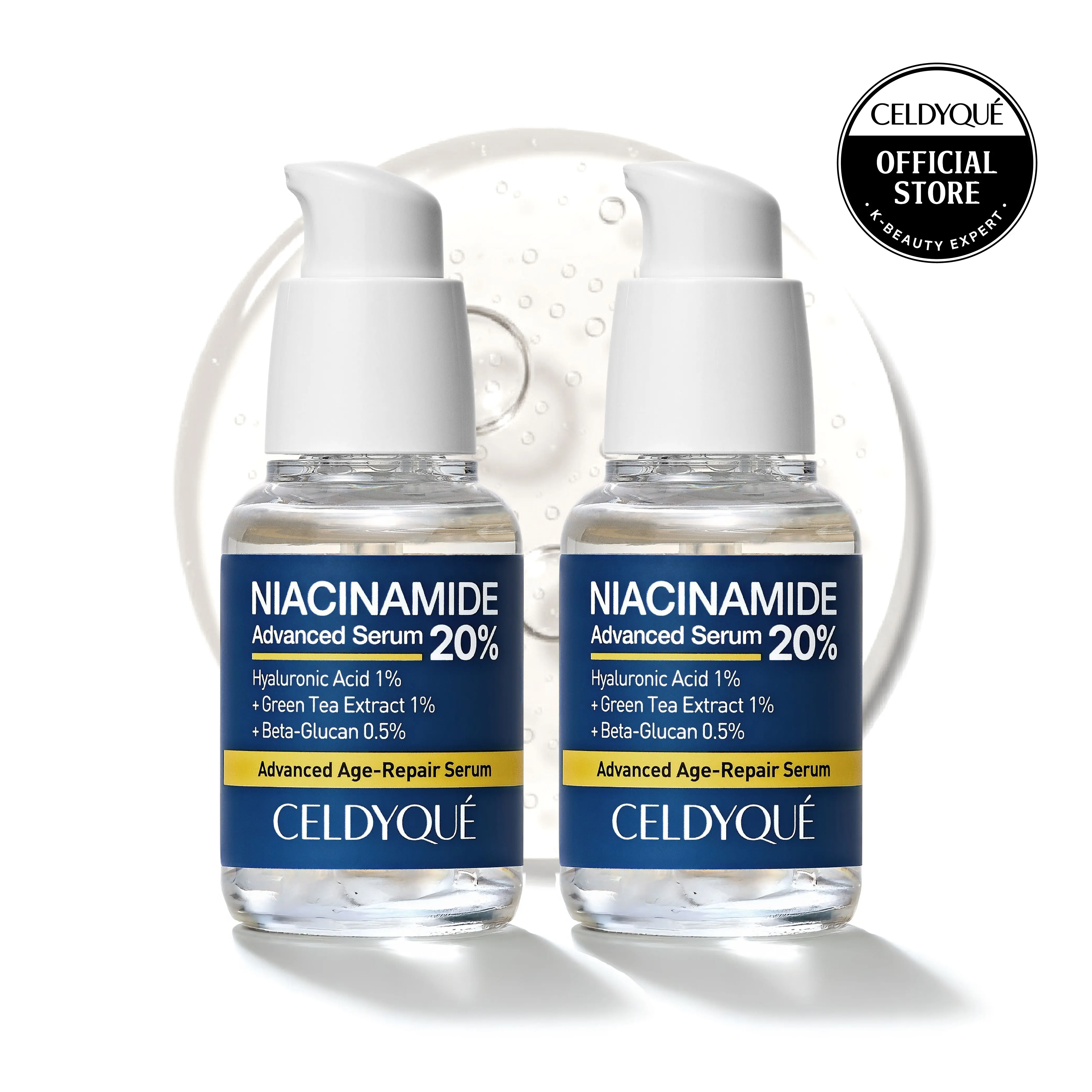 [CELDYQUE] Niacinamide 20% + Hyaluronic Acid Serum Set of 2 – Pore Minimizer | Rose Water Base | Even Skin Tone K-Beauty