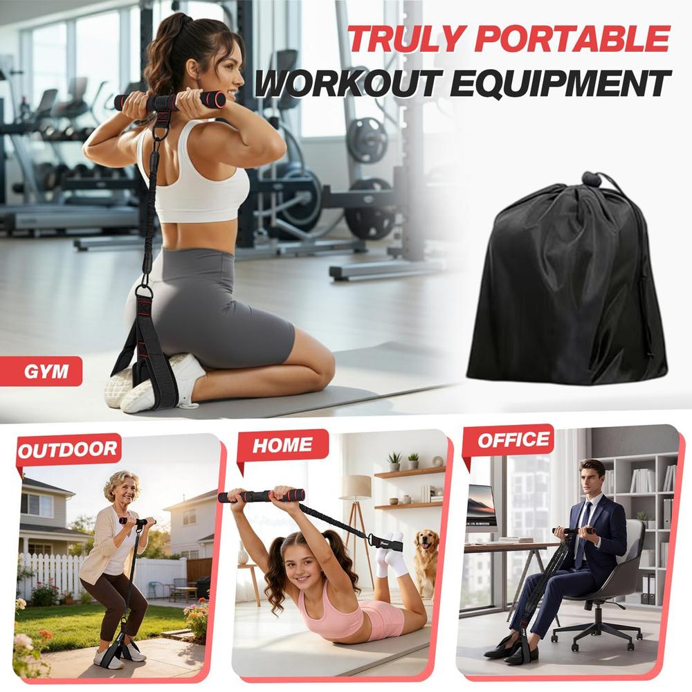 T-Handle Foot Pedal Pull Rope Set, black curved foot straps with multi-intensity elastic cords, portable pouch included, beginner training supplies, park basic sports indoor shared exercise auxiliary tools
