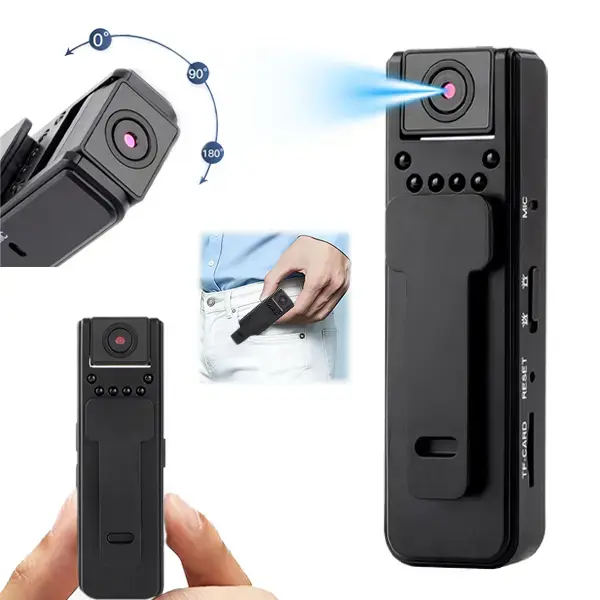 Wearable Rotating Action Camera - 1080p HD Video & Audio Recording, 180° Rotating Lens, Motion Detection, Night Mode, 500mAh Battery, 32G MicroSD Card & Slot, for Outdoor Sports, Cycling, Body Cam