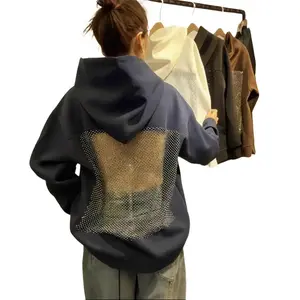 Women'S Backless Hoodie|   2025 Fall Winter Mesh & Solid Color Top|   Trendy Cut-Out Streetwear
