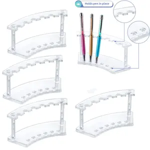 4-Pack Clear Plastic Pen Holder Display Stand Kit, 6-Slot Nail Brush Holder Stand Rack Organizer for Home Office & Store Use