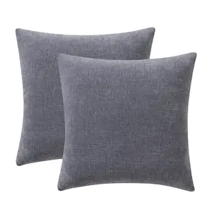 Mainstays Solid Chenille Decorative Throw Pillow Set, Grey, 18" x 18", 2 Pieces