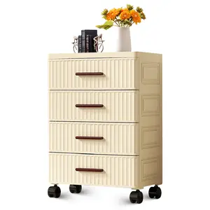 Plastic Drawer Storage, 18.9" Wide Plastic Chest Of Drawers For Bedroom, Fluted Design Plastic Storage Organizer Cart With Wheels, Drawer Tower For Bedroom Living Room