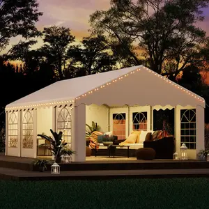 13x26ft Heavy Duty White Outdoor Party Tent Sturdy Event Gazebo for Events Weddings & BBQs with Removable Sidewall Windows & Storage Bags