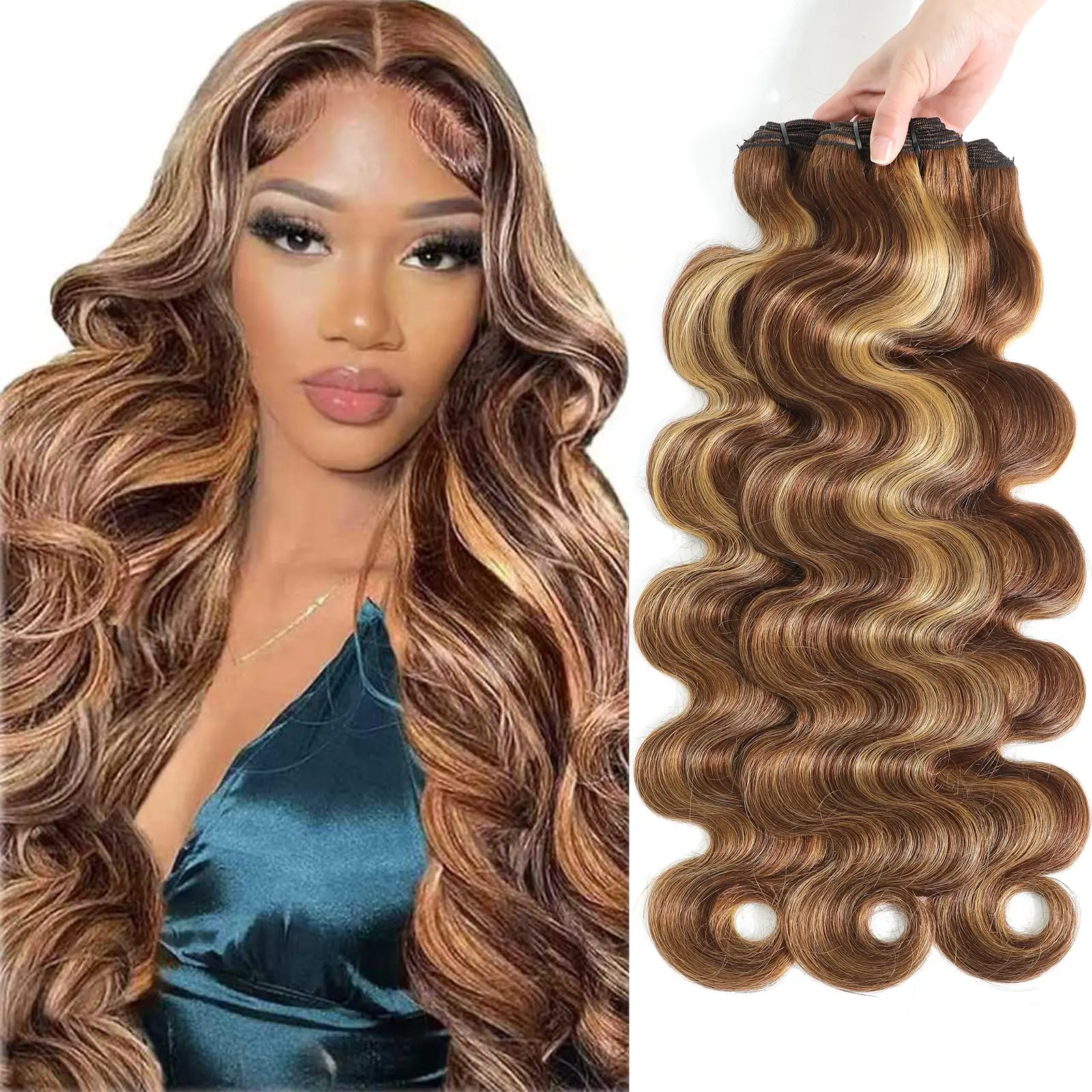 Gefily [16A]P4/27 Human Hair Bundles Highlight Body Wave Bundles Human Hair 16a Raw Indian Hair Body Wave Blonde 100% Bundles Hair Extensions(3 bundles  20 22 24)