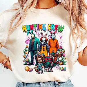 Easter Vibes Horror Shirt  Coquette Bow Killer Bunny Tee  Spooky Creepy Easter Shirt  Funny Slasher Movie Tee  Retro Scary Easter Outfit