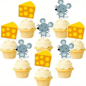 36Pcs Mouse and Cheese Cupcake Toppers Double Sided Printing Sweet Cheese Themed Party Decorations for First Birthday/Baby Shower/Mice Theme Birthday Rat Cheesy Smash Cake Supplies Ornaments