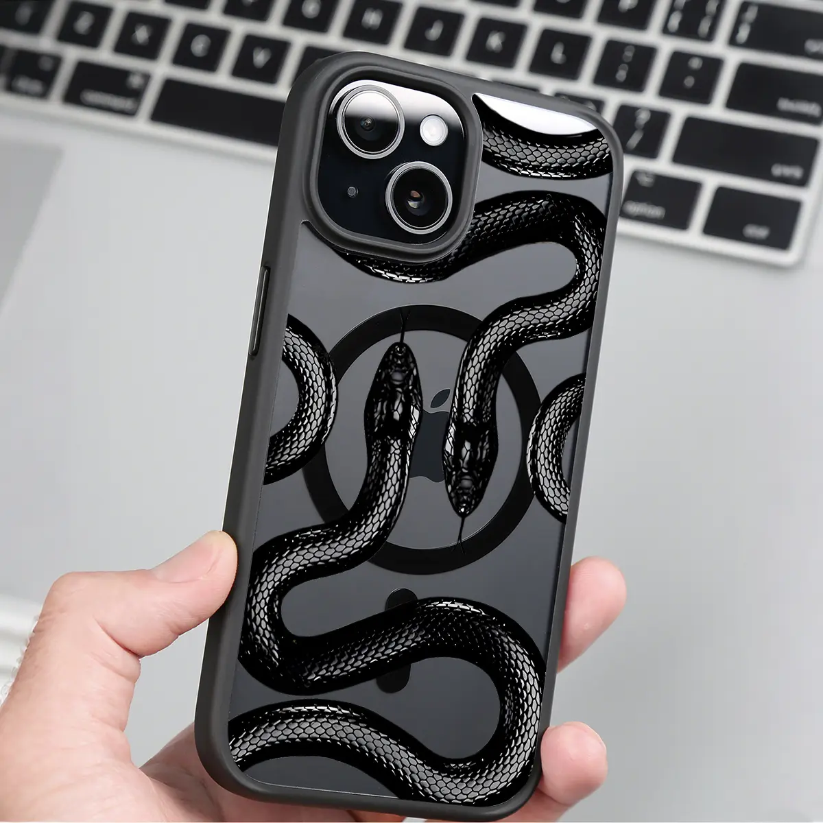 Black Snake Clear Magnetic Phone Case , Compatible with MagSafe Silicone Bumper Protective Cover For iPhone X XR 11 12 13 14 15 16 17 Pro Max Plus Air