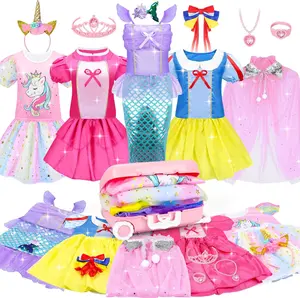 Mother Day Gift 16 Pcs Princess Dress Up Clothes for Little Girl Role Play Costume Gift Set, Princess Mermaid Pretent Play Outfit Toys for Toddler Girls, Cosplay Birthday Party Gifts for Girls Age 3 4 5 6 7+ Year Old