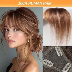NEW Arrivals Hot Sell Real Human Hair Toppers for Women with Bangs - 360 °   3D Natural Hair Clip-On Topper, Straight Hair Texture, Human Hair for Daily Wear & Special Occasions, # 4p27 Colors (Light Brown to Dark Brown Shades) - No Maintenance Required,