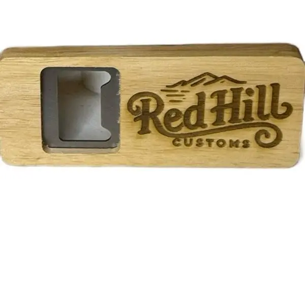 Red Hill Customs Custom Bottle Opener - Wooden Design with Engraved Logo