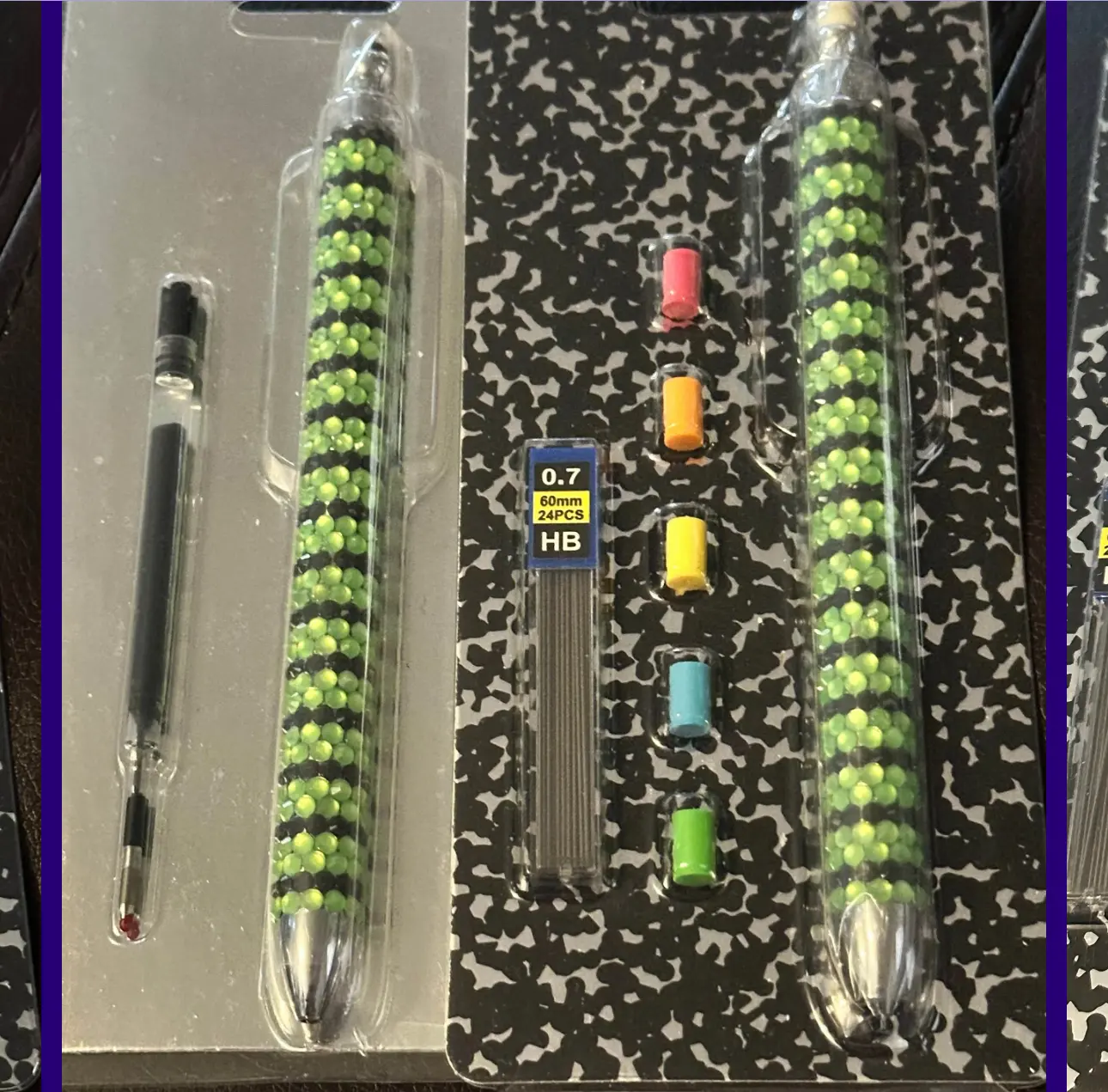 Rhinestone Pen and Pencil Set - Stainless Steel