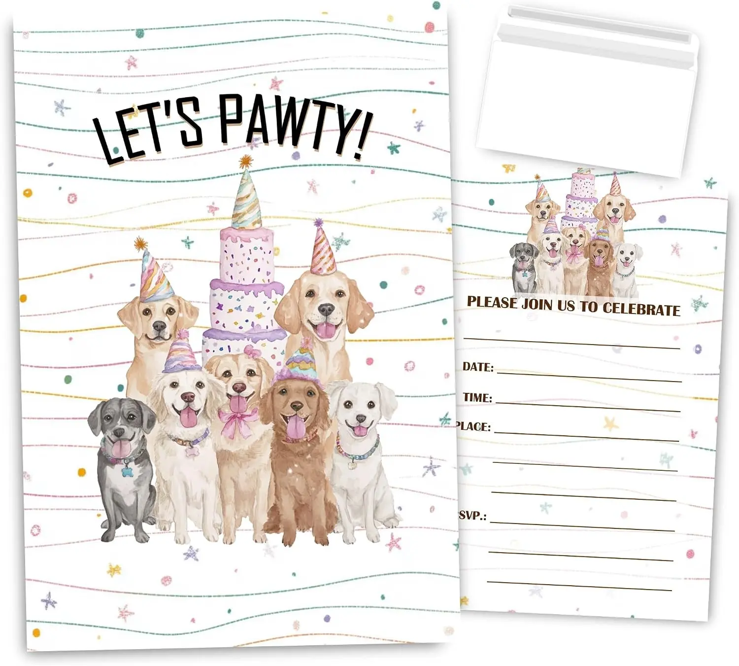 Pets Birthday Party Invitations, Let’s Pawty Dog Puppy Party Invites for Dog Lover, 30 Sets with Envelopes