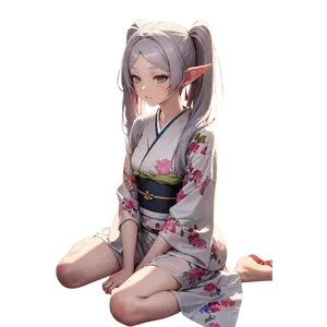 Cute Elf Girl Kimono Vinyl Sticker, Fantasy Anime Elf Character Art Decal, Floral Japanese Style Illustration, Magical Aesthetic Sticker for Laptop Car Water Bottle  #pkkk