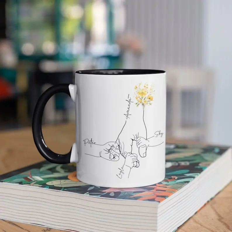 Personalized Grandma Mug, Holding kid hands Mom Grandma Mug, 11oz Ceramic Mug for Mimi Mom, Mom Custom Kidnames Hand Mug, Custom Nana Mug