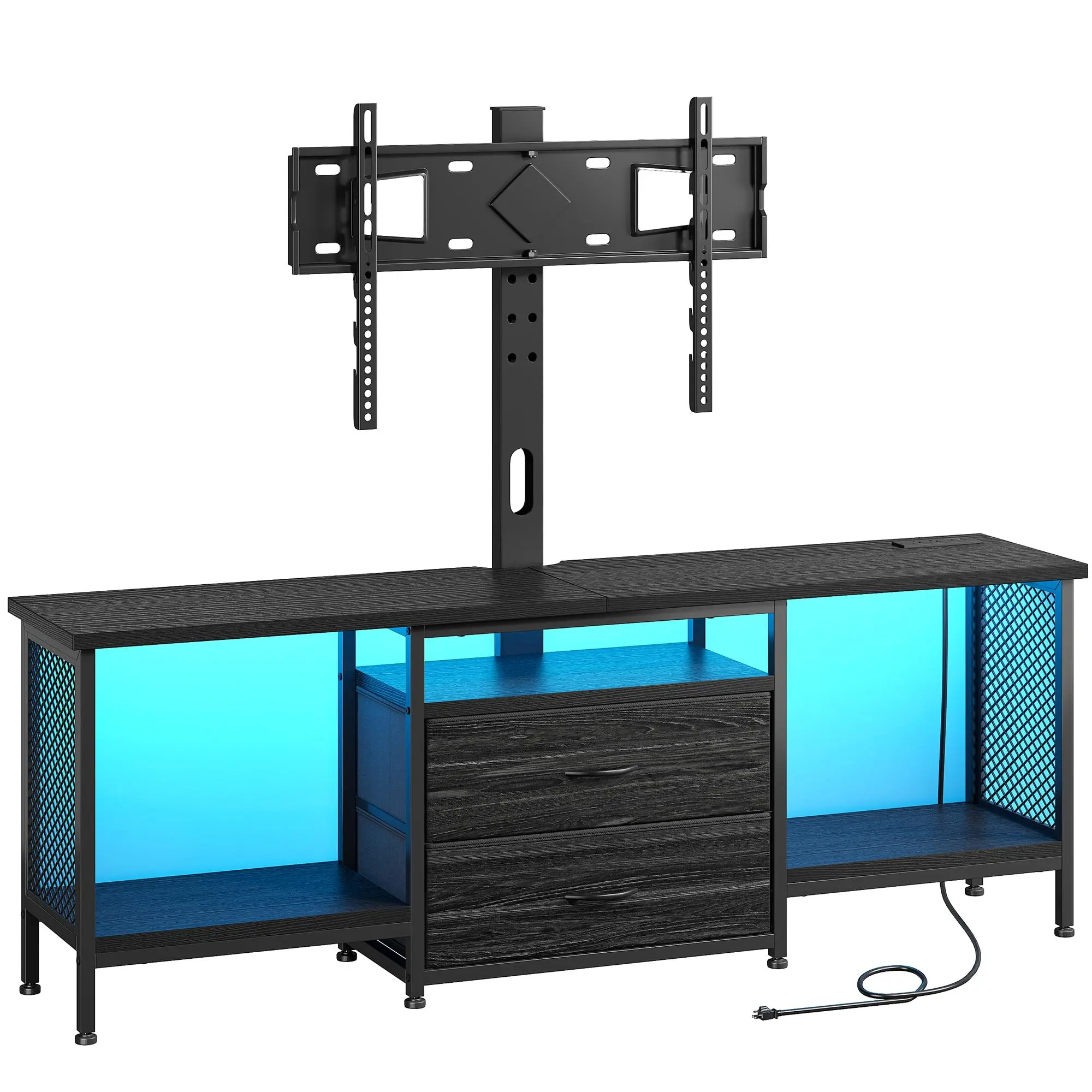 Raybee Modern LED TV Stand with 2 Fabric Drawers, with Mount and Power Outlet for 32/45/55/60/65 Inch TV, Swivel and Adjustable TV Console Entertainment Center, Living Room, Bedroom