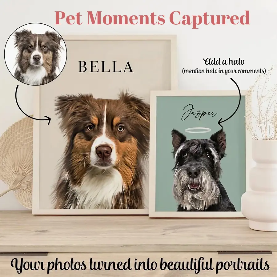 Custom Pet Portrait print From Photo, Personalized Dog Cat unframed Poster, Pet Gift Memorial, Best Gift Wall Art Decor for Him Her Pet Loss