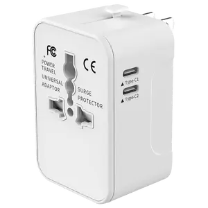 Universal Travel Adapter with 1 USB and 2 Type C Ports All in One Worldwide Travel Adapter Power Converters Wall Charger AC portable Power Plug Adapter with USB Type C Charging Ports for US/EU/UK/AU/ASIA