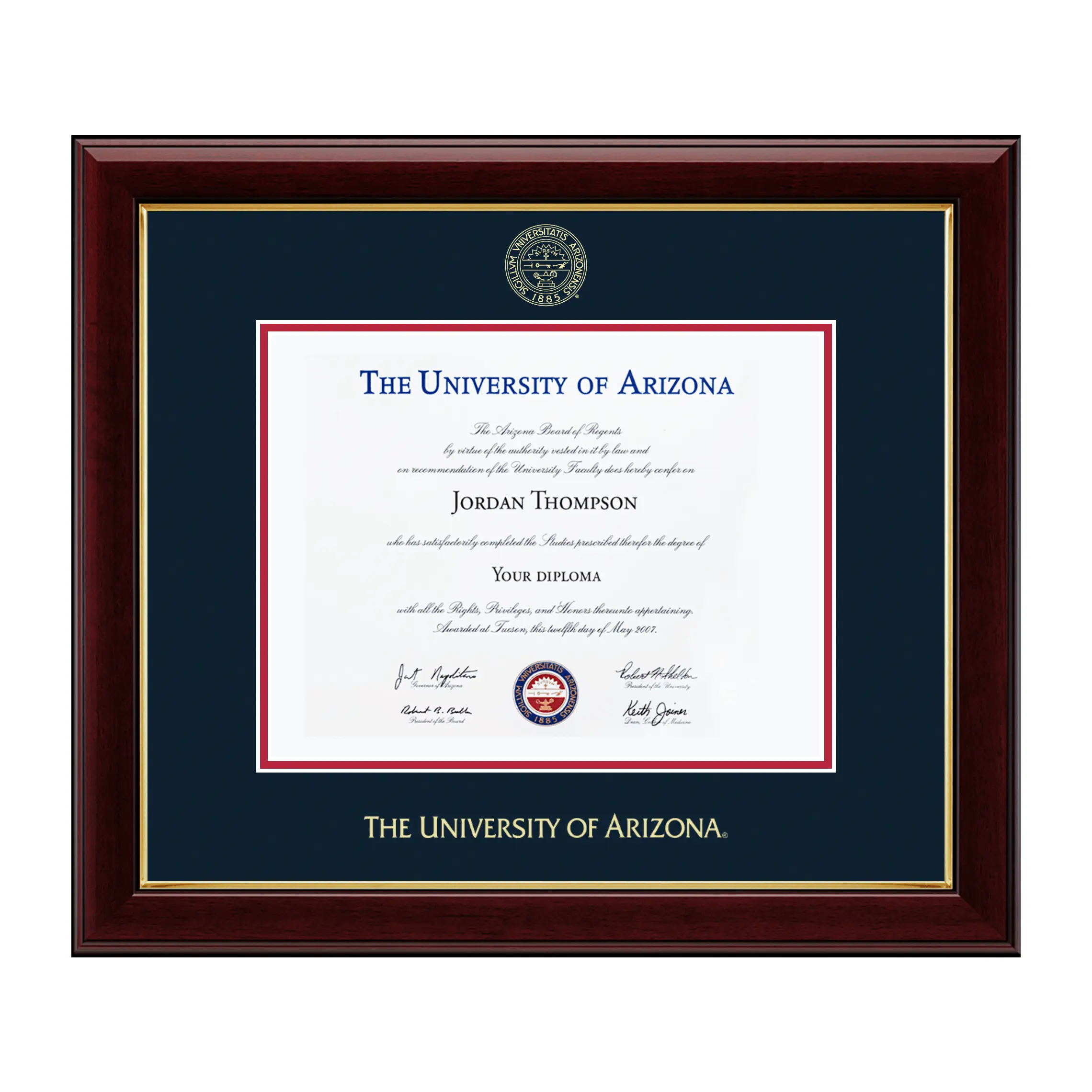 The University of Arizona Gold Embossed Diploma Frame with Museum-Quality Matting & High-Gloss Cherry Lacquer Finish for Bachelor's Master's PhD Diplomas