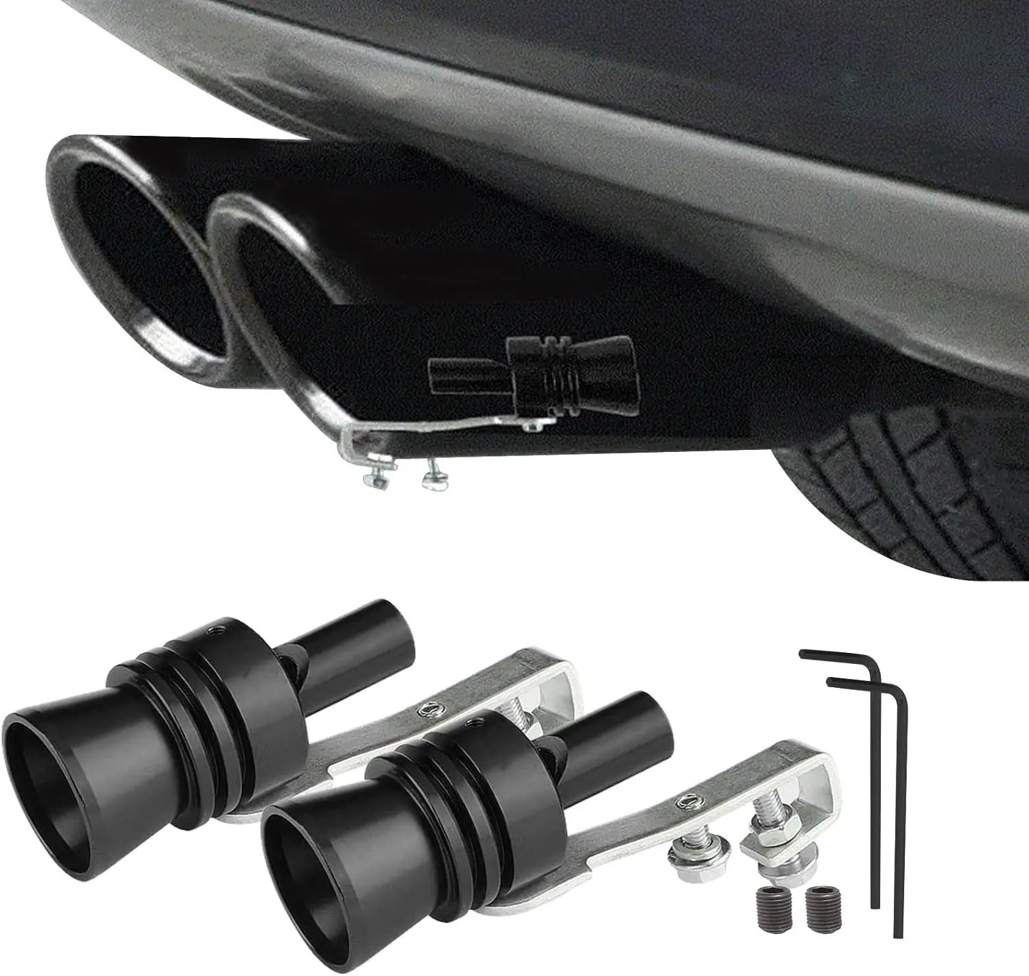 2PCS Car Turbo Whistle, Aluminum Alloy Universal Turbo Whistle, XL Size Aluminum Alloy Universal Turbo Sound Exhaust Muffler Pipe Whistle Car Roar Make (Black)