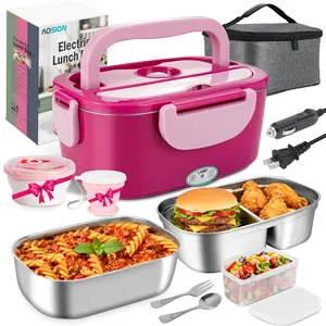 Electric Heated Lunch Box for Adults, 4 IN 1 Heating Lunch Box with 2 Pack 1.5L Container, 80W Lonchera Eléctrica Portátil, Food Warmer for Car/Truck/Office, Gift for Women