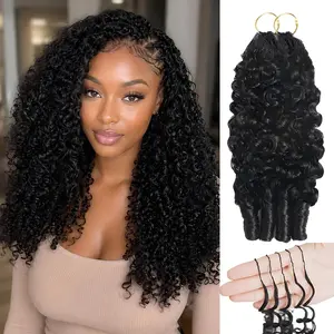 Vinisay Feather Crochet Human Hair Extensions - Burmese Curly, Deep Wave, Pre-Separated 60g/Pack, Miracle Knots, Boho Braids for Women, Natural Black, 4-5 Packs Recommended for Full Head #Summervibes