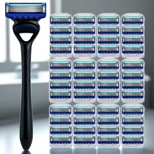 High-Quality Men's Five-Layer Manual Shaver, 1 Handle + 24-48 Blades, Stainless Steel, Washable, Daily Use for Face and Body Grooming