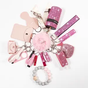 Muweordy 15-Piece Keychain Set Multifunctional Sling Bag Charm Metal Keychain with Ring Buckle Decorative Anime Accessories Pink Belt Jewellery