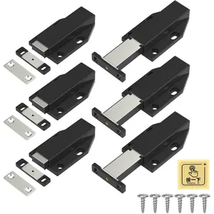 Push to Open Magnetic Door Latch, Heavy Duty Push Magnets for Large Door, Push Release Latch for Kitchen Cabinet Drawer, Press Out Touch Push Catch, Black 6 Pack