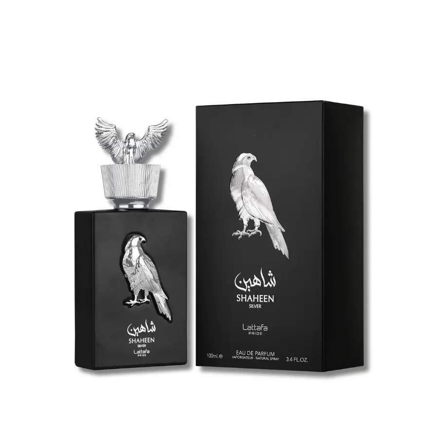 Lattafa Shaheen Silver Eau De Parfum (EDP) Spray - Women's Fragrance, 3.4 fl oz, Aromatic Woody Floral Musk-Infused Scent, Cassis Rose Notes, Paraben-Free, Unisex Wear, Self Care Product, Recyclable Bottle Packaging, Regular Edition Liquid