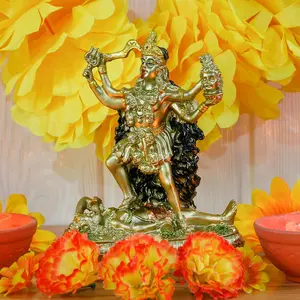 Antique Gold Hindu God Kali Statue – Indian Idol Murti Pooja Item Kali Maa Figurine Home Temple Mandir Decor Religion Puja Decoration Item