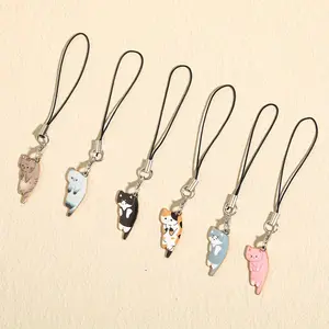 Cute Cartoon Cat Design Phone Lanyard Kit, Portable Phone Decorative Keychain, Phone Hanging Accessories, Cell Phone Charm, Phone Strap For Phone Key Use, Phone Decoration, National Day Offers