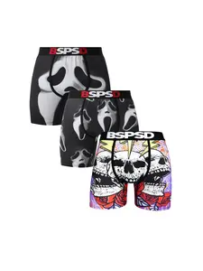 Men's Comfortable Breathable Fitted Boxers Low Rise Underwear Set, 3-Pack, Fashion Ghost Face Printed, Daily Wear Elastic Boxer Briefs, Sporty Style