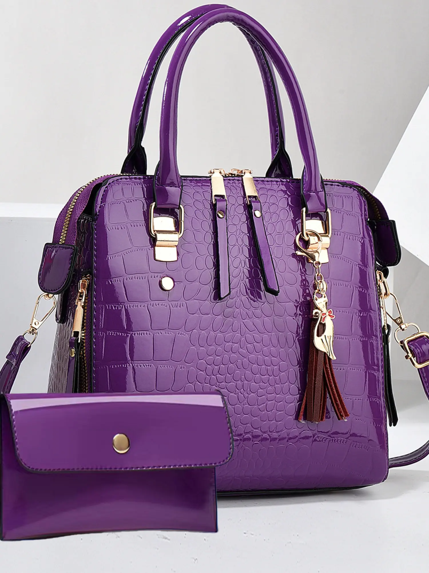 High-End Glossy Alligator Pattern Women's Handbag, Fashion Versatile Two-Piece Set, Stylish Messenger Bag for All Seasons, Fashionable Bag Set, Fashion Bags