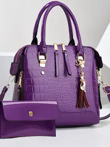 High-End Glossy Alligator Pattern Women's Handbag, Fashion Versatile Two-Piece Set, Stylish Messenger Bag for All Seasons, Fashionable Bag Set