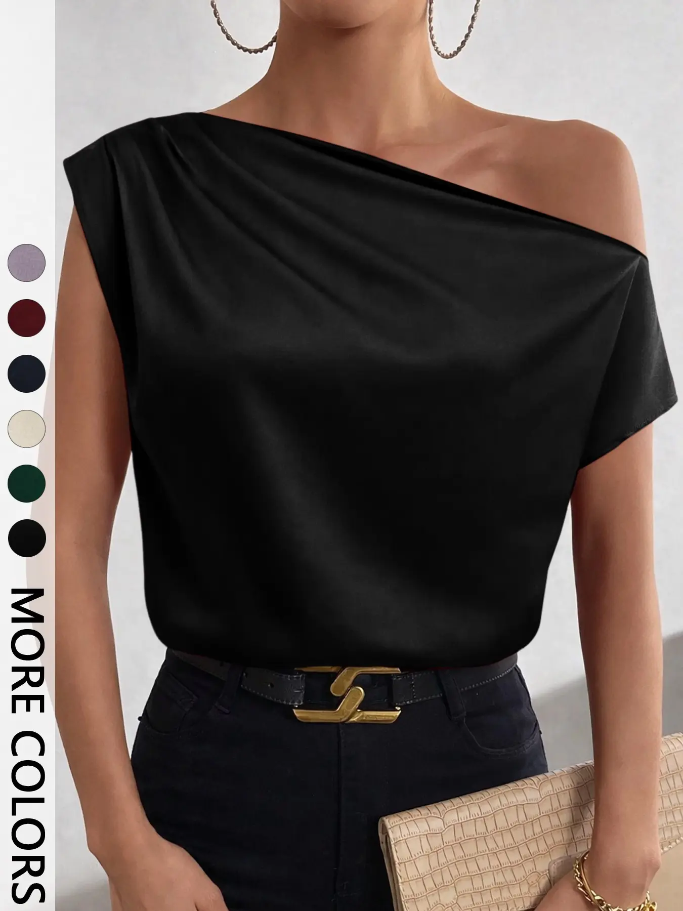 Women's Plain Smooth Blouse Shirts, Chic Casual Minimalist Asymmetrical One Shoulder Fit Top for Daily Wear, Ladies Clothes for All Seasons, Womenswear