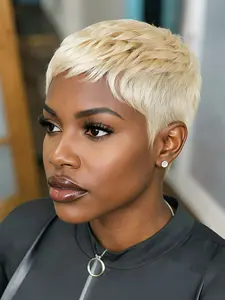 pixie wig short straight layered human hair wig for women Natural Looking Wig natural black color  pixie cut human hair wigs brown burgundy machine made daily party cosplay gift use Stylist Friendly Wig