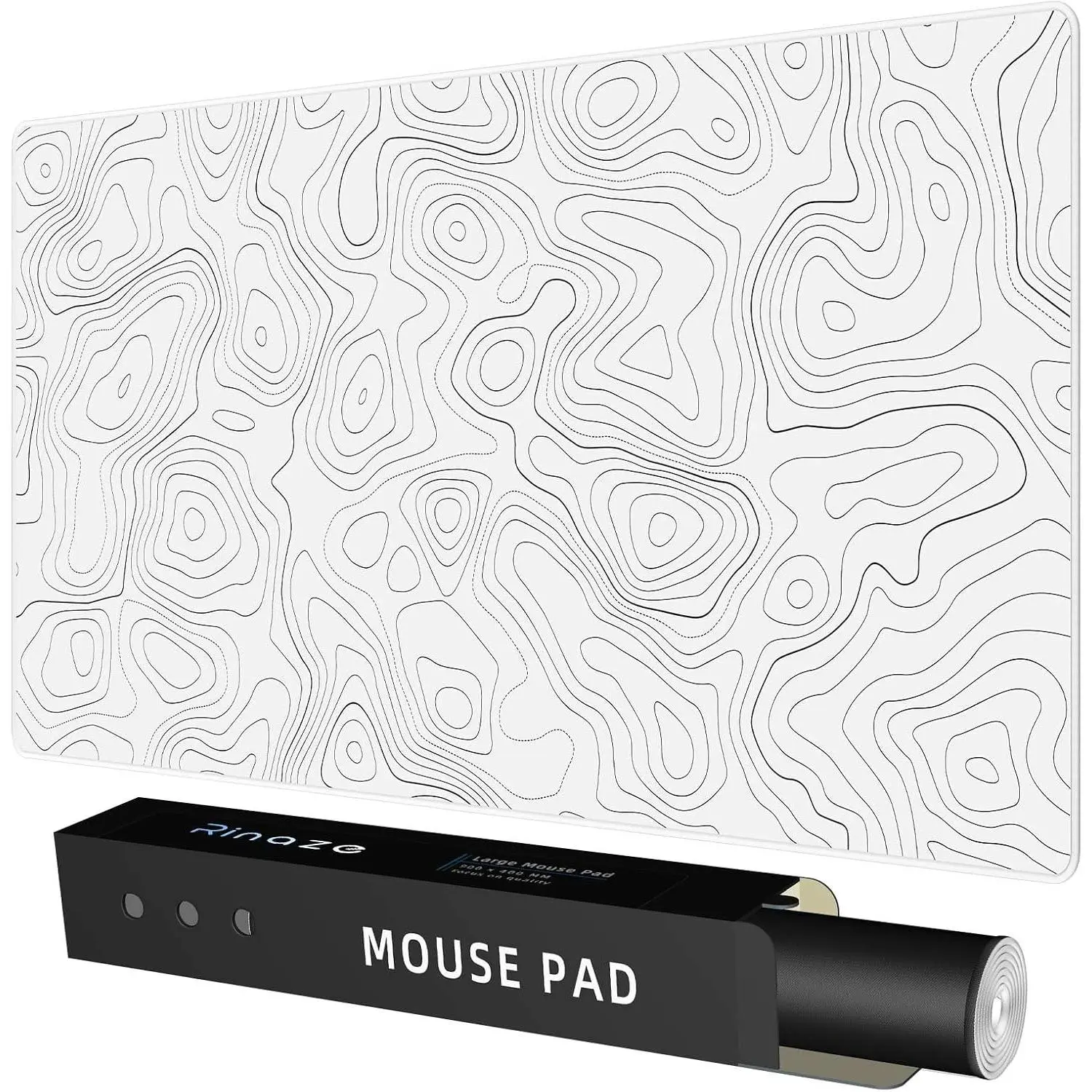 Gaming  Pad with White Topographic, XXL Mousepad, Big  Mat Desk Pad, Non Slip Keyboard Pad for Gaming Computer Laptop PC Office Desk Accessories
