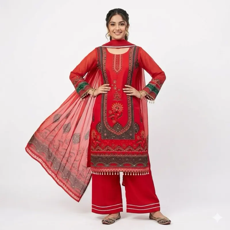 Women's 2-Piece Printed Kurta Set, Original Indian Style Full Length Clothes for Lady, Casual Long Sleeve Summer Wear, Eligibility For A Refund