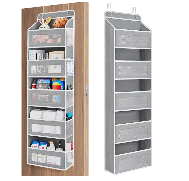 Heavy Duty 5 Tier Over-The-Door OrganizerGrey 1 Pack, Anti-Tilt Hanging Storage with 5Pockets Clear Windows 48lbs Capacity, OverDoor Storage Organizer for Bathroom KitchenCloset Small Space Organization,dormessentials, home decor