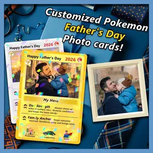 Personalized Pokemon Father's Day Card, Custom Anniversary Day Gift for Dad, Gift For Dad
