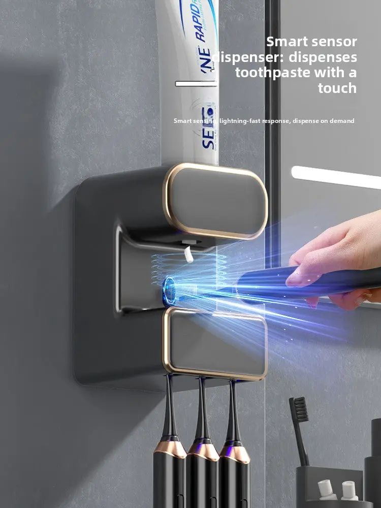 Bathroom Oral Care Electric Toothbrush Sanitizer with Advanced UV Sterilizing, Automatic Toothpaste Dispenser, ABS Plastic Toothbrush Holder