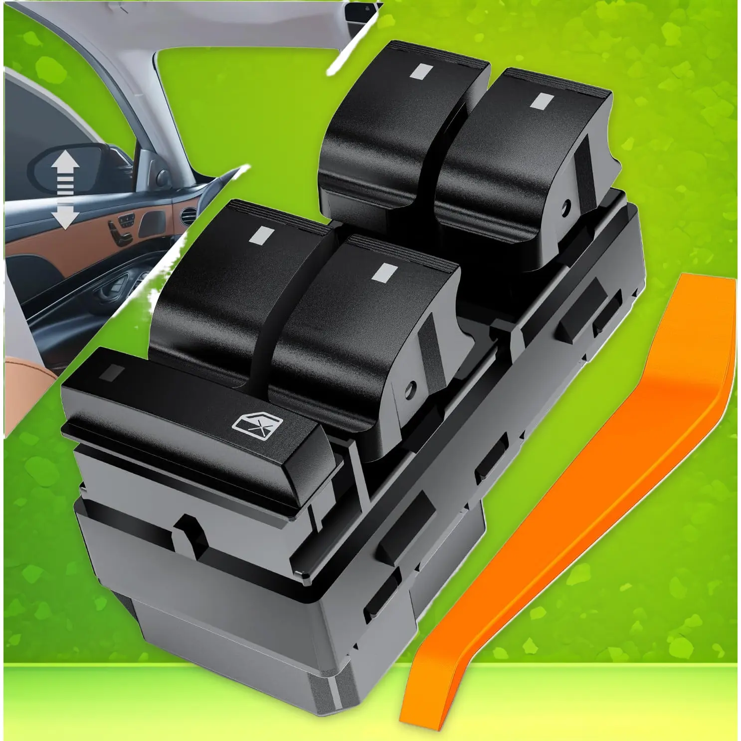 Power Master Waterproof ABS Plastic Car Door Master Control Kit - 1 x Power Window Switch, 1 x Switch Removal Tool, OE-Like Car Parts for 2007-2013 Chevy Silverado 1500/2500HD/3500HD, GMC Sierra/Yukon, 2009-2016 Traverse, Buick Enclave