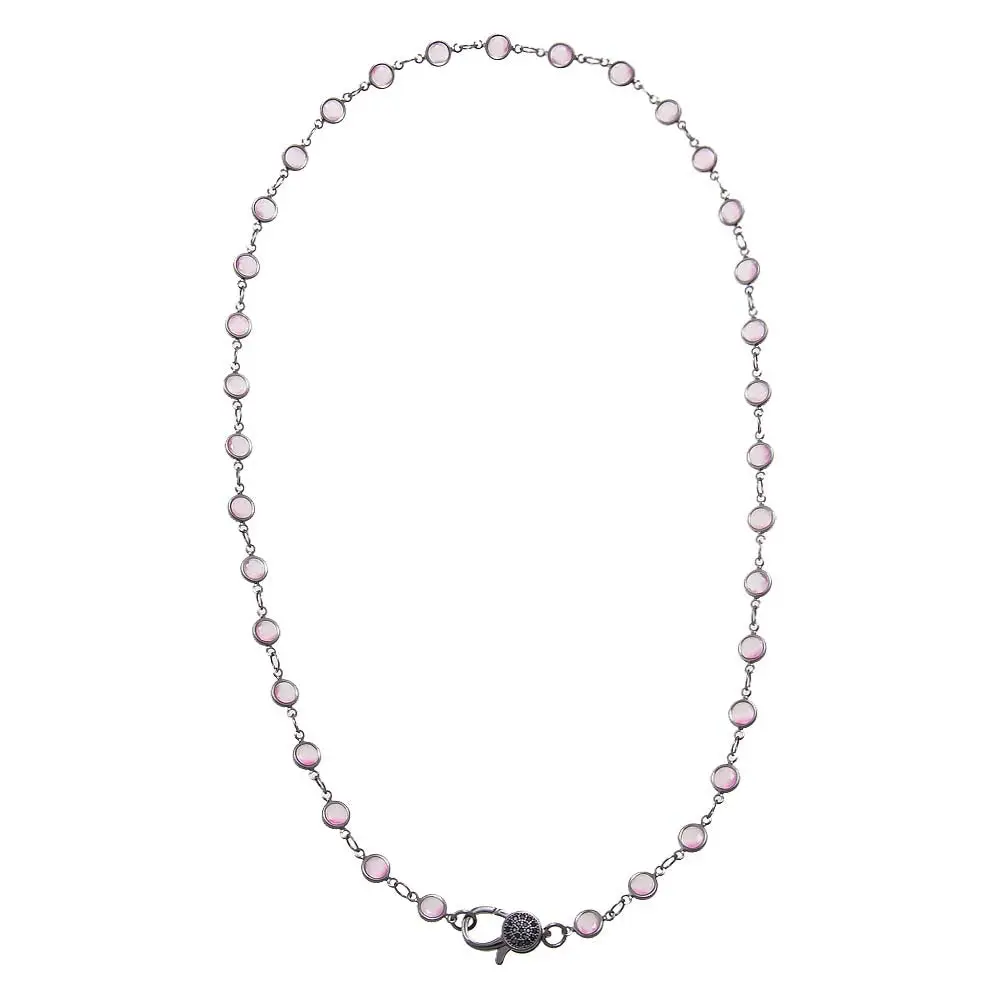 Light Pink Blackened Bezel Chain Necklace, Fashion Costume Chain Jewelry Necklaces