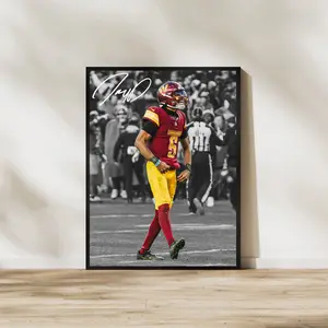 Jayden Daniels Art Print Washington Commanders Quarterback Poster Football Wall Decor Sports Fan Gift, Poster Gifts, Gift For Fan - Unframed